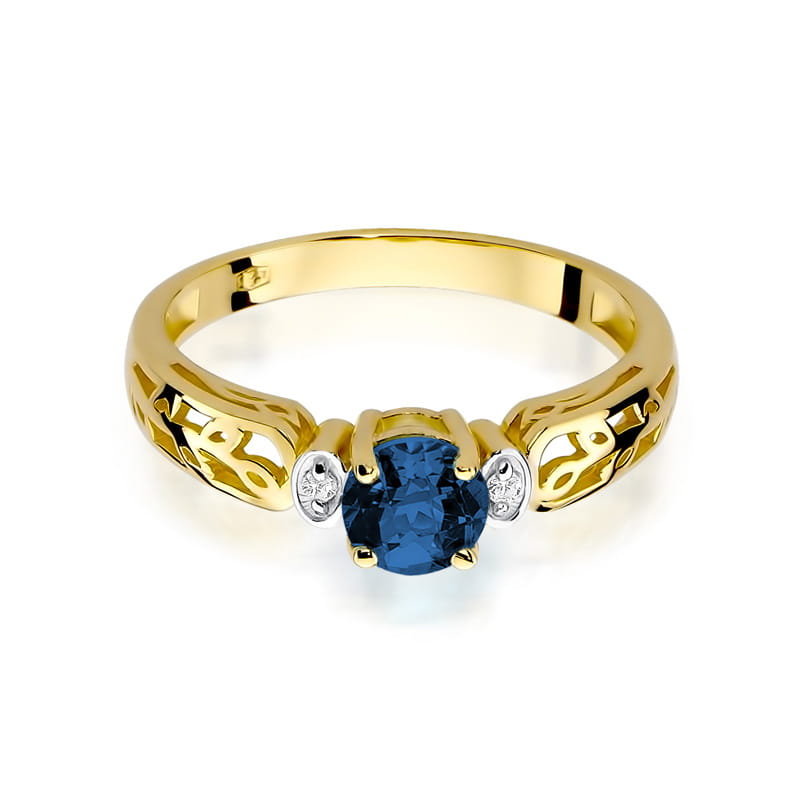 Inel Aur 9K cu Safir 0.50 ct si Diamante Naturale 0.02 ct