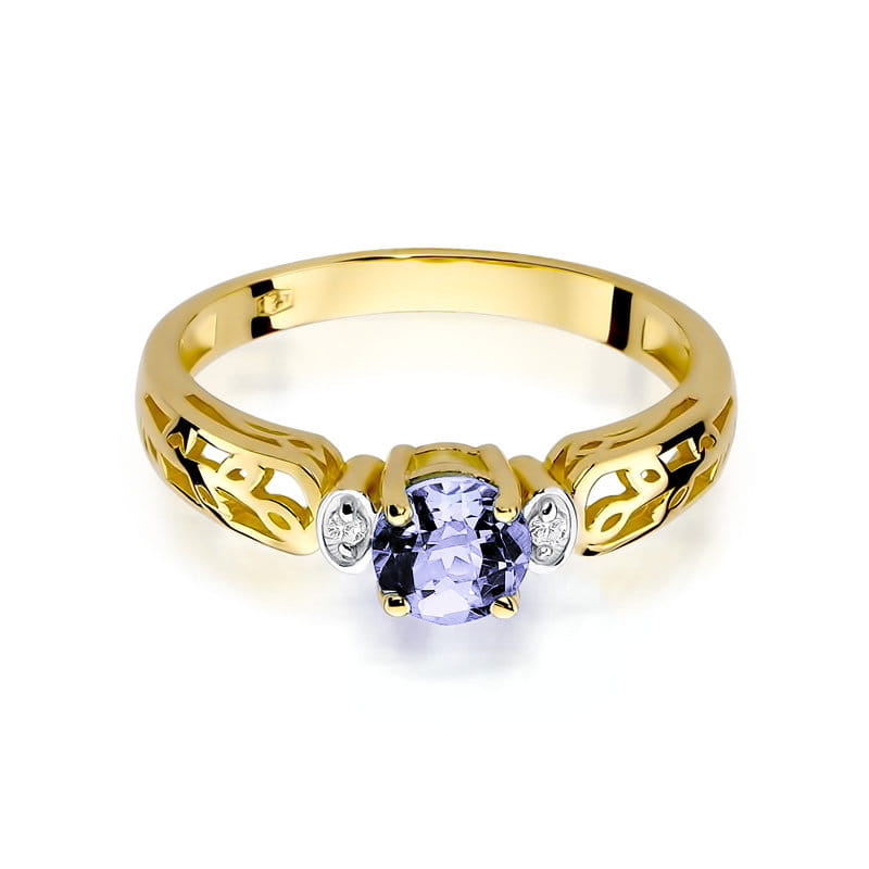 Inel Aur 9K cu Tanzanit 0.50 ct si Diamante Naturale 0.02 ct