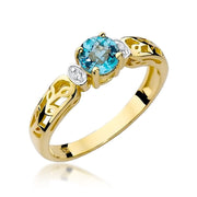 Inel Aur 9K cu Topaz Swiss 0.50 ct si Diamante Naturale 0.02 ct