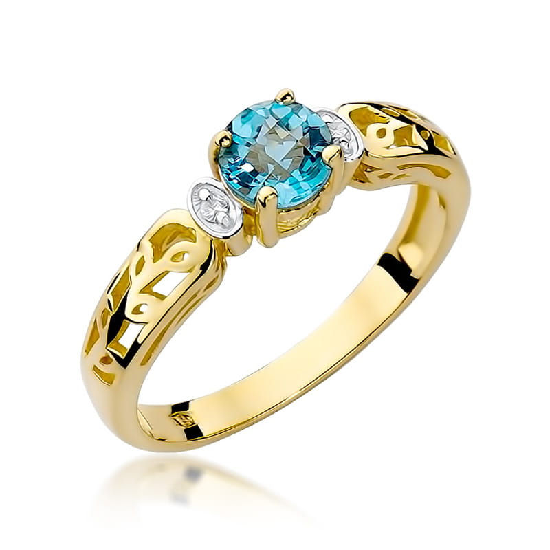 Inel Aur 9K cu Topaz Swiss 0.50 ct si Diamante Naturale 0.02 ct