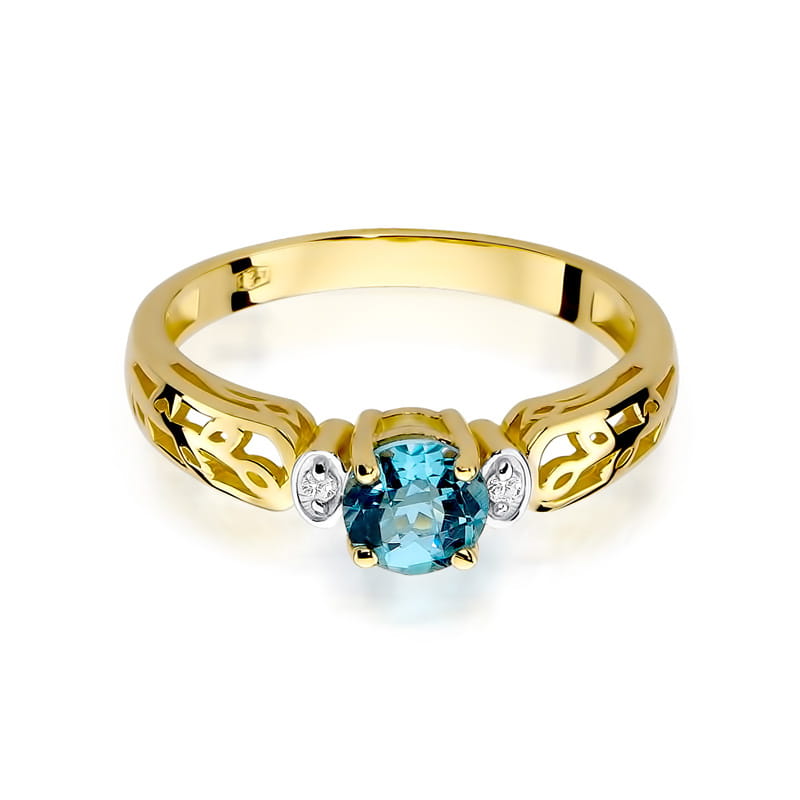 Inel Aur 9K cu Topaz Swiss 0.50 ct si Diamante Naturale 0.02 ct