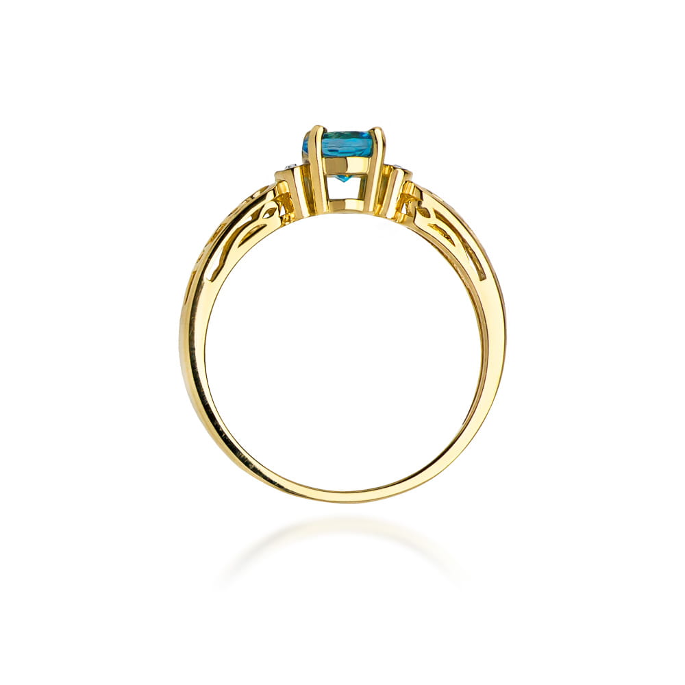Inel Aur 9K cu Topaz Swiss 0.50 ct si Diamante Naturale 0.02 ct