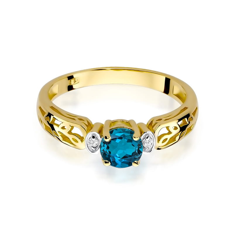 Inel Aur 9K cu Topaz London Blue 0.50 ct si Diamante Naturale 0.02 ct