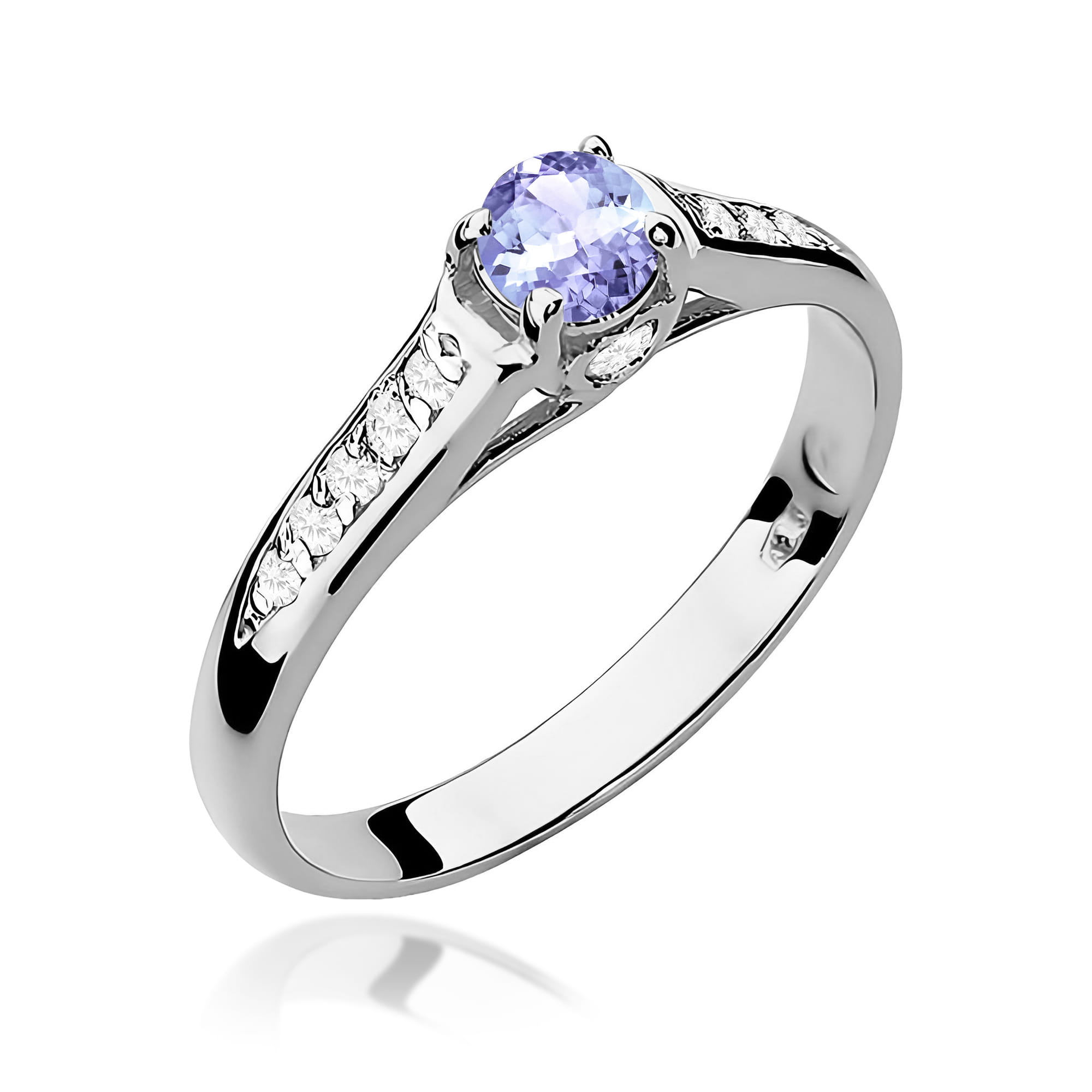 Inel Aur 9K cu Tanzanit 0.35 ct si Diamante Naturale 0.10 ct