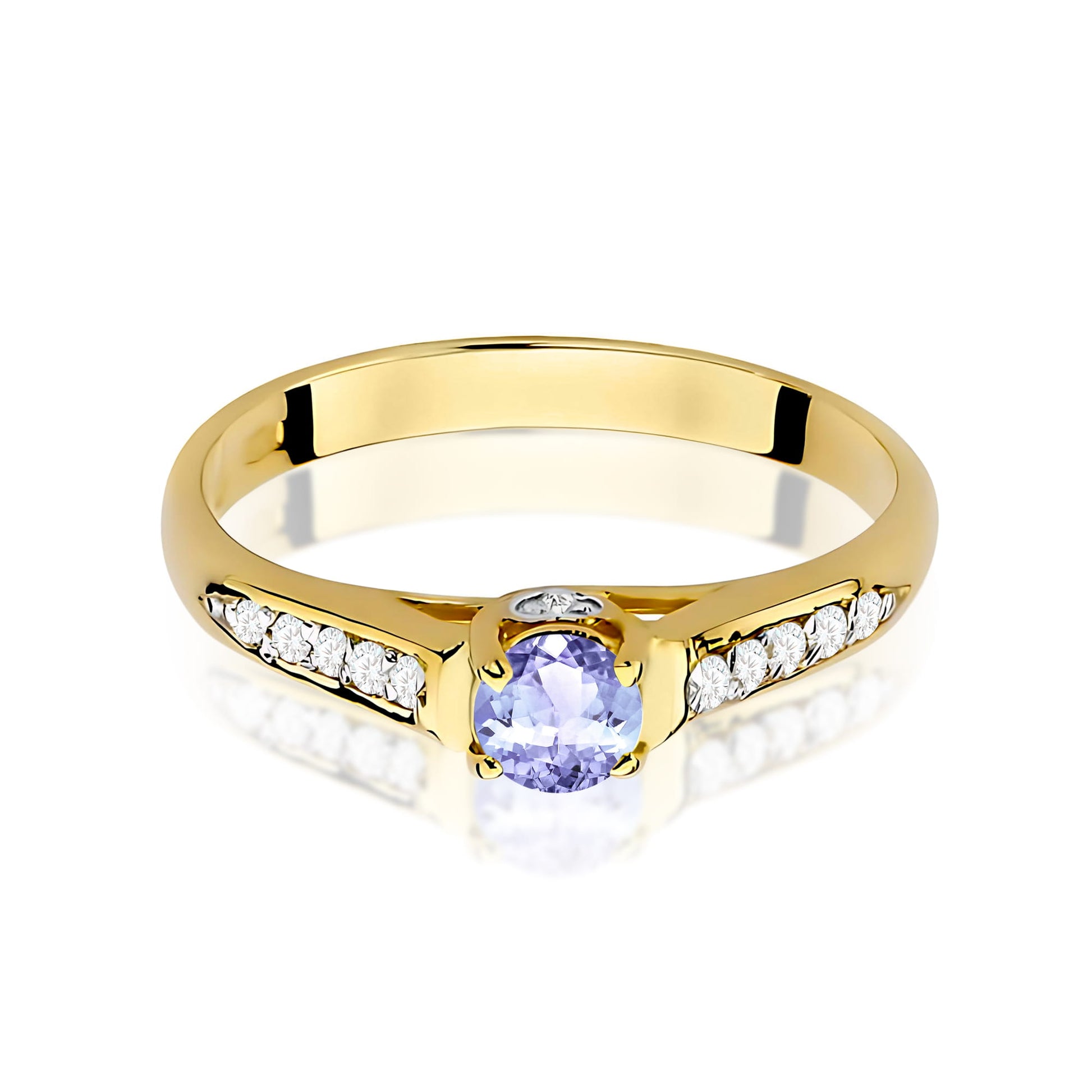 Inel Aur 9K cu Tanzanit 0.35 ct si Diamante Naturale 0.10 ct