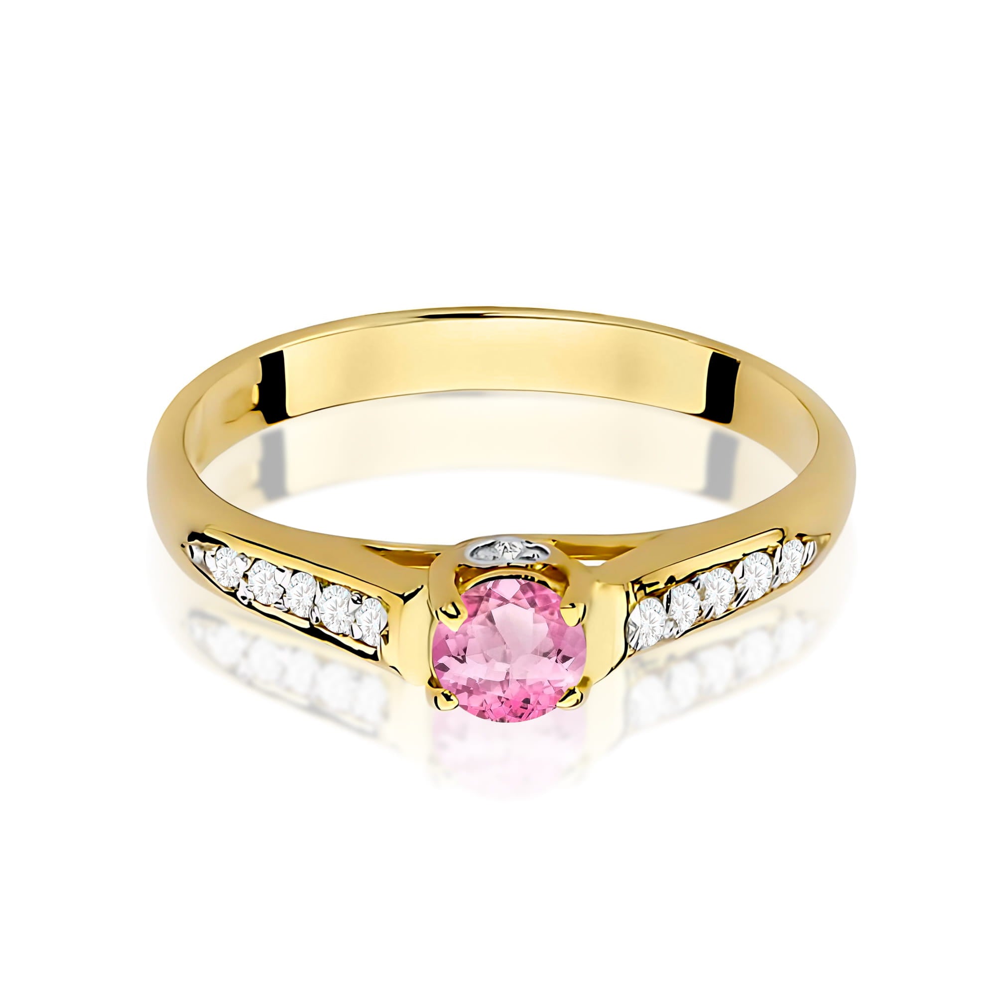Inel Aur 9K cu Topaz Roz 0.30 ct si Diamante Naturale 0.10 ct