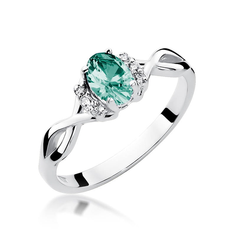 Inel Aur 9K cu Smarald 0.40 ct si Diamante Naturale 0.05 ct