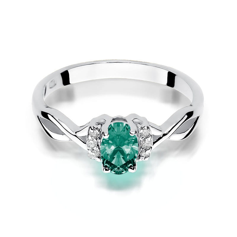 Inel Aur 9K cu Smarald 0.40 ct si Diamante Naturale 0.05 ct