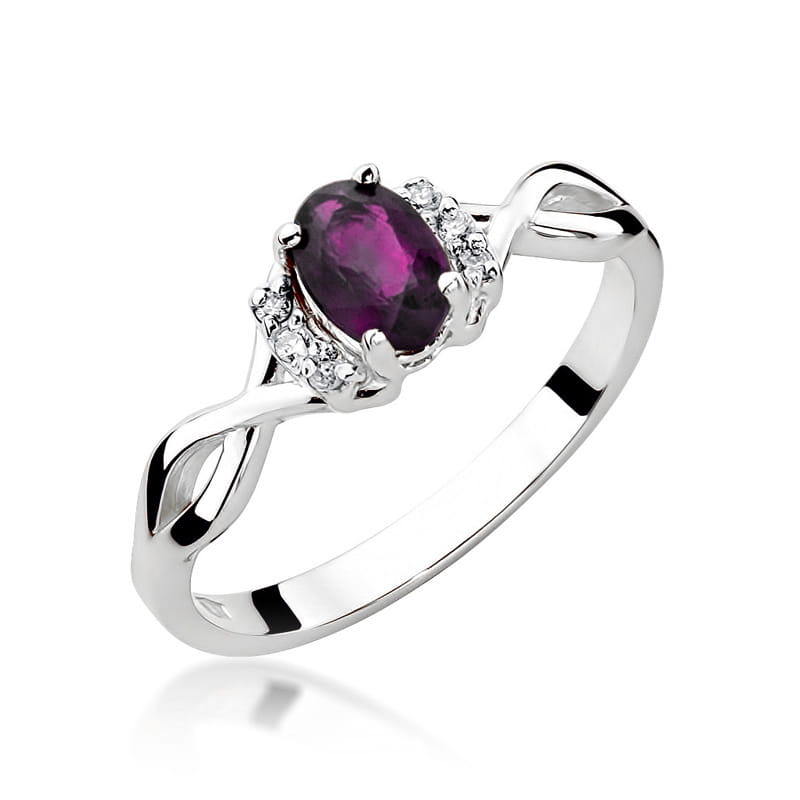 Inel Aur 9K cu Rhodolite 0.50 ct si Diamante Naturale 0.05 ct