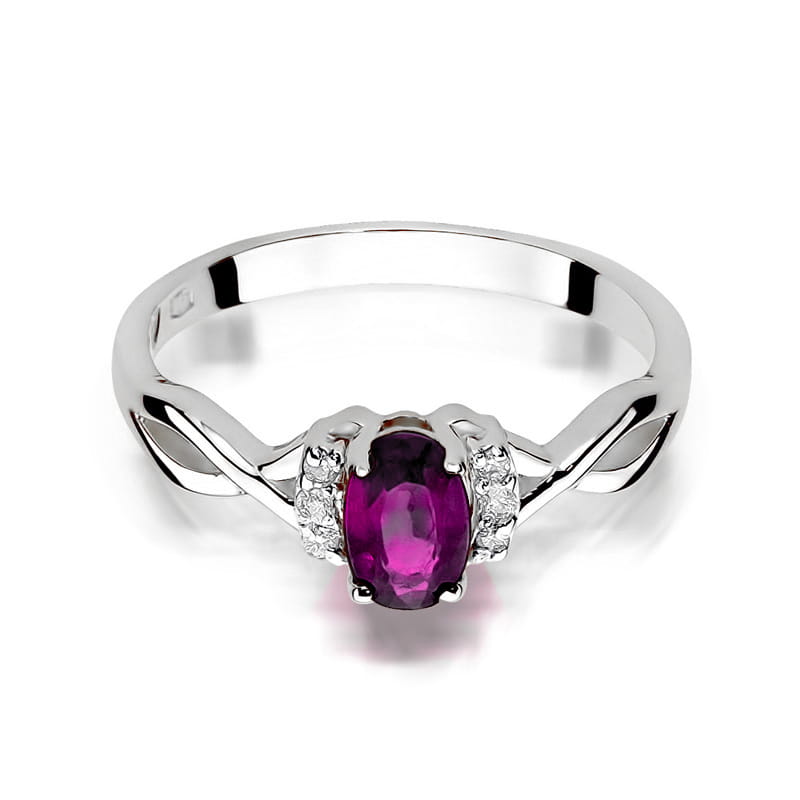 Inel Aur 9K cu Rhodolite 0.50 ct si Diamante Naturale 0.05 ct