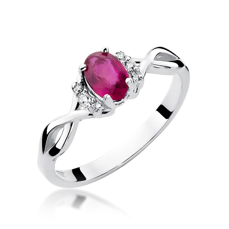 Inel Aur 9K cu Rubin 0.60 ct si Diamante Naturale 0.05 ct