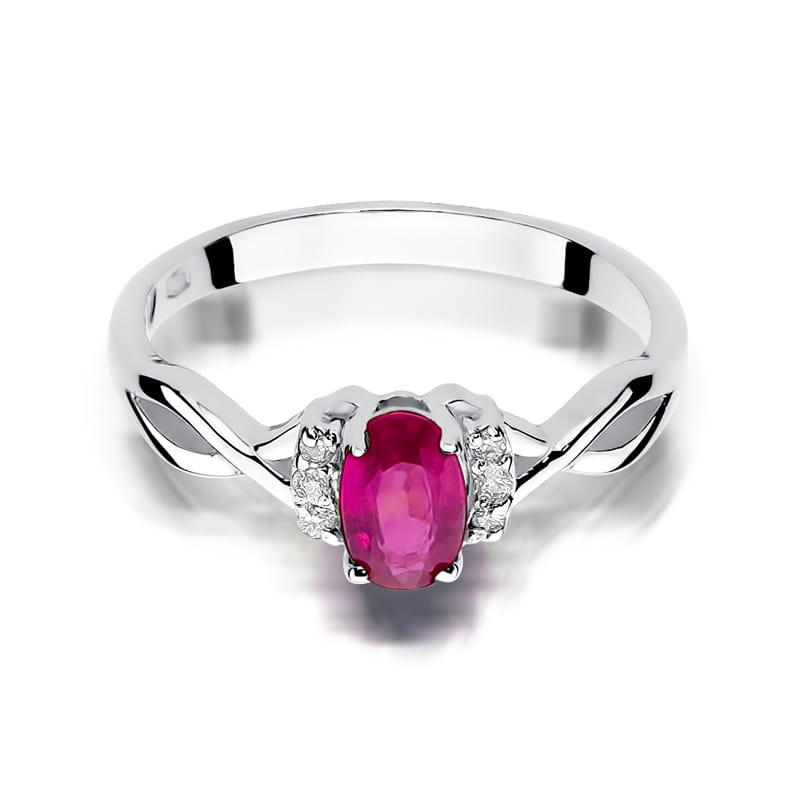 Inel Aur 9K cu Rubin 0.60 ct si Diamante Naturale 0.05 ct
