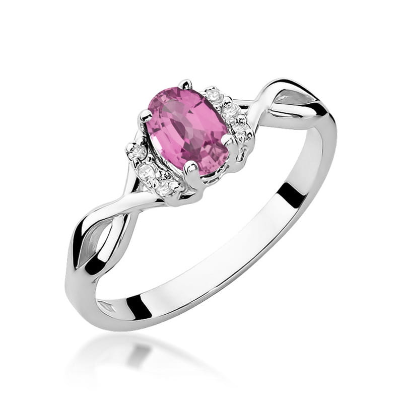 Inel Aur 9K cu Safir Roz 0.45 ct si Diamante Naturale 0.05 ct