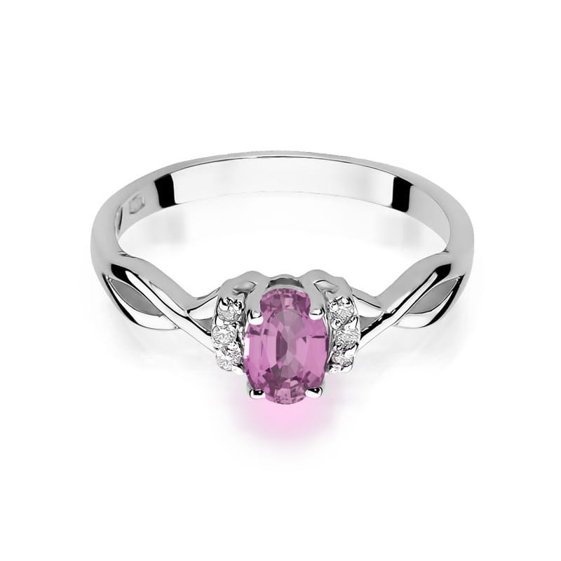 Inel Aur 9K cu Safir Roz 0.45 ct si Diamante Naturale 0.05 ct