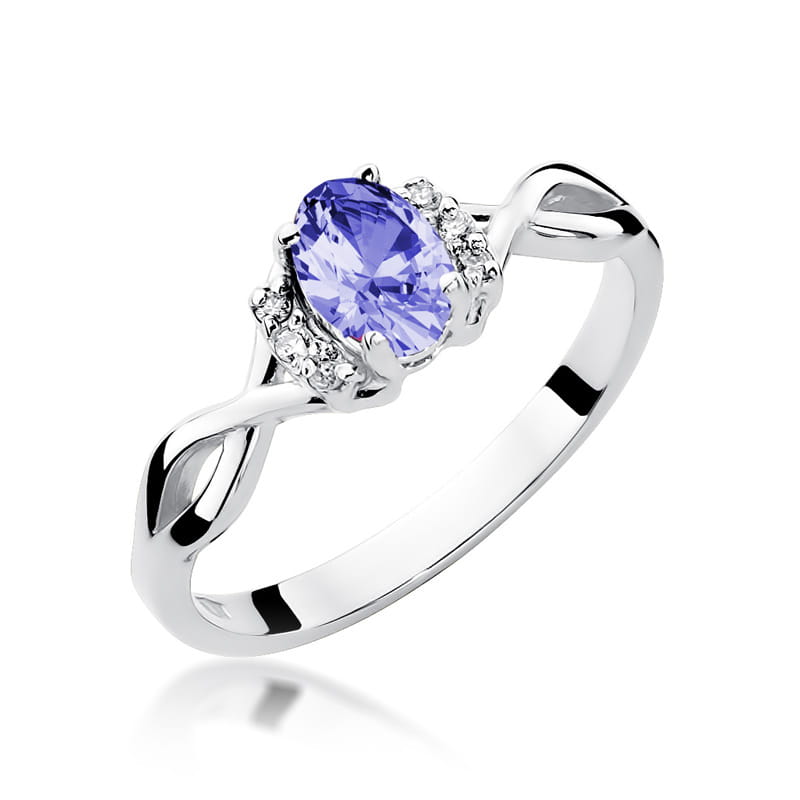 Inel Aur 9K cu Tanzanit 0.40 ct si Diamante Naturale 0.05 ct