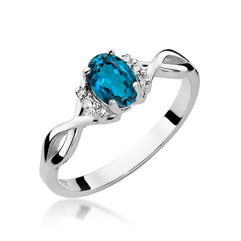 Inel Aur 9K cu Topaz London Blue 0.50 ct si Diamante Naturale 0.05 ct