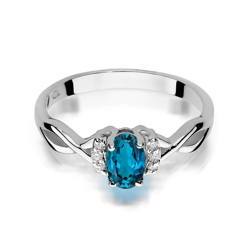 Inel Aur 9K cu Topaz London Blue 0.50 ct si Diamante Naturale 0.05 ct
