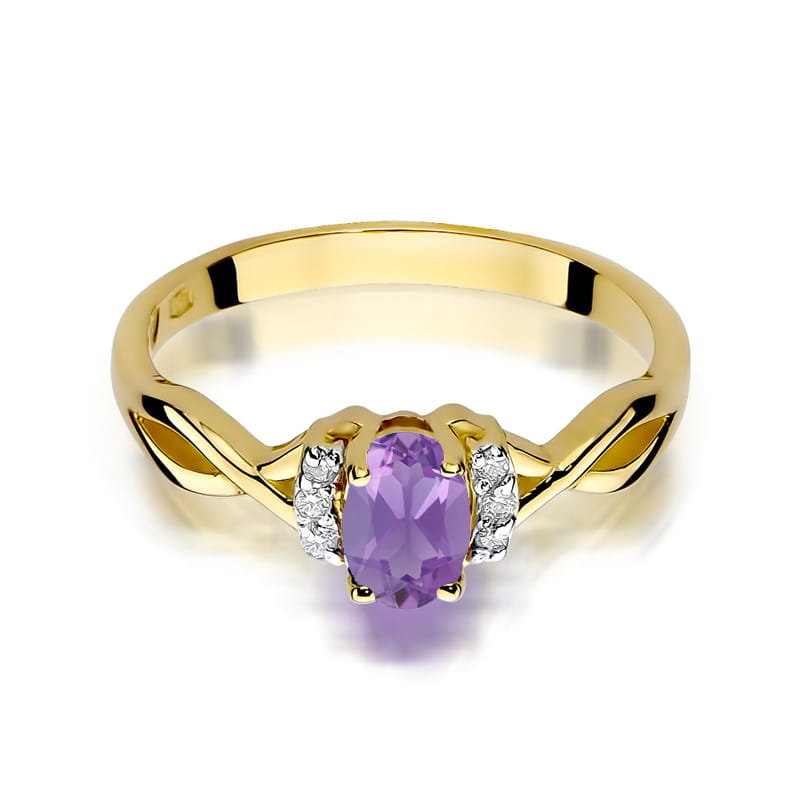 Inel Aur 9K cu Ametist 0.40 ct si Diamante Naturale 0.05 ct