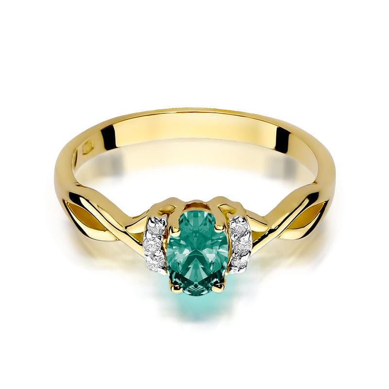 Inel Aur 9K cu Smarald 0.40 ct si Diamante Naturale 0.05 ct