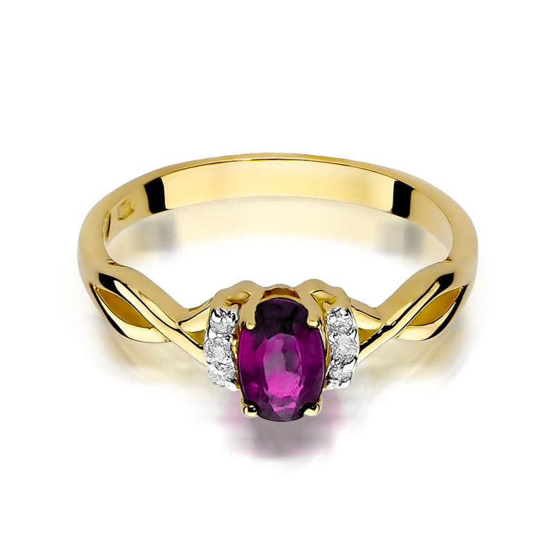 Inel Aur 9K cu Rhodolite 0.50 ct si Diamante Naturale 0.05 ct