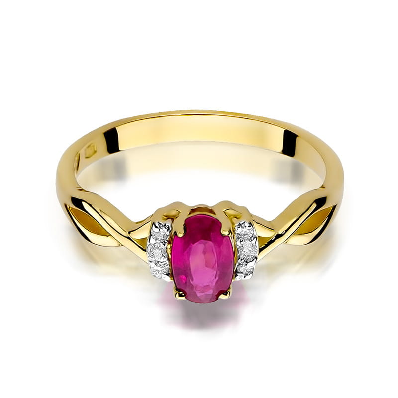 Inel Aur 9K cu Rubin 0.60 ct si Diamante Naturale 0.05 ct