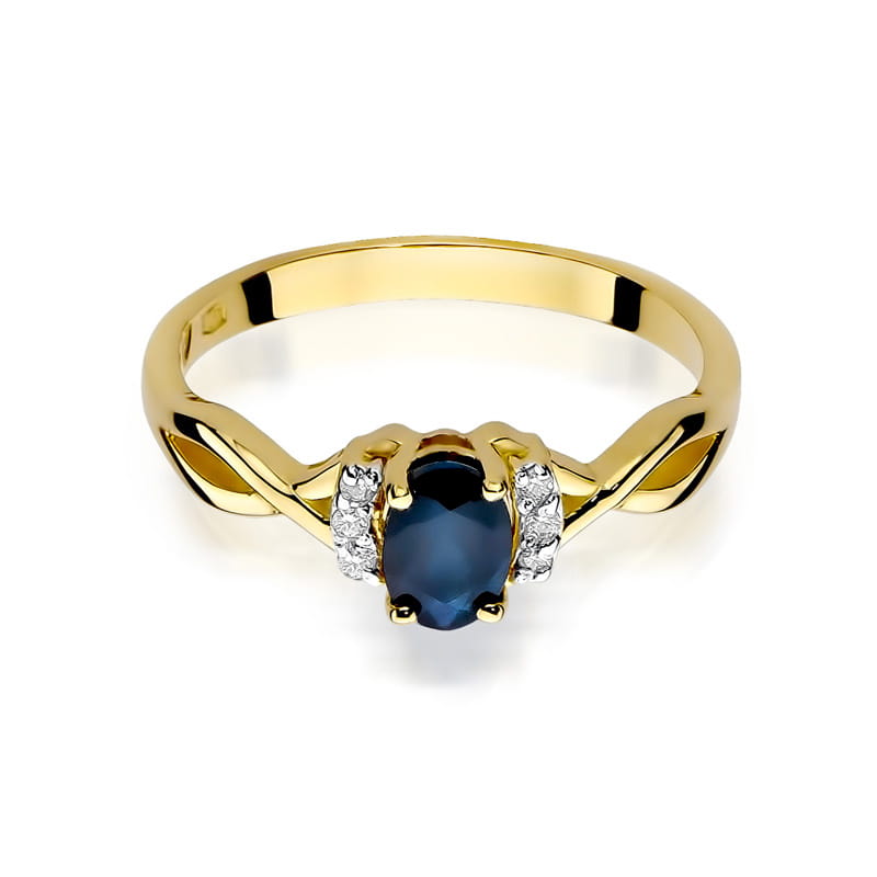Inel Aur 9K cu Safir 0.70 ct si Diamante Naturale 0.05 ct