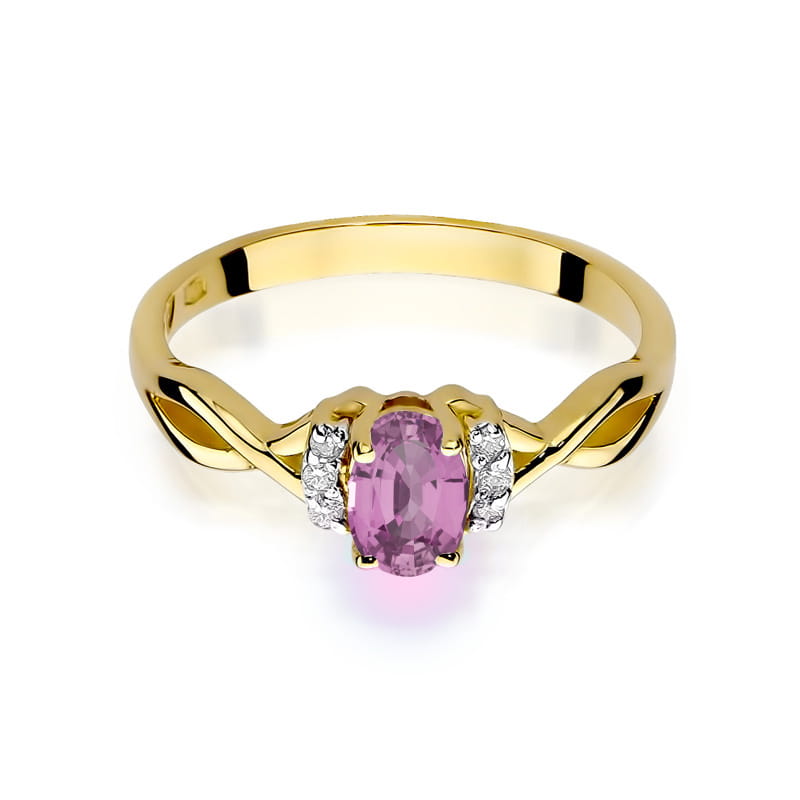 Inel Aur 9K cu Safir Roz 0.45 ct si Diamante Naturale 0.05 ct