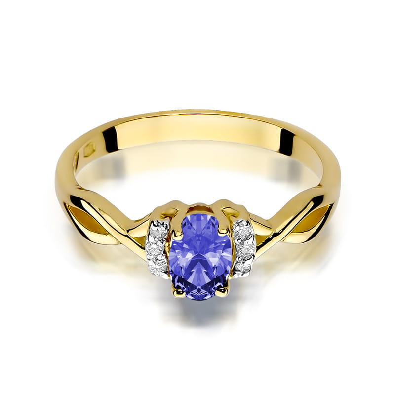 Inel Aur 9K cu Tanzanit 0.40 ct si Diamante Naturale 0.05 ct