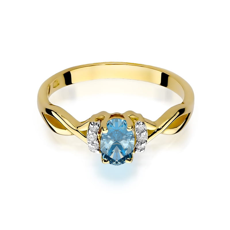 Inel Aur 9K cu Topaz Swiss 0.50 ct si Diamante Naturale 0.05 ct
