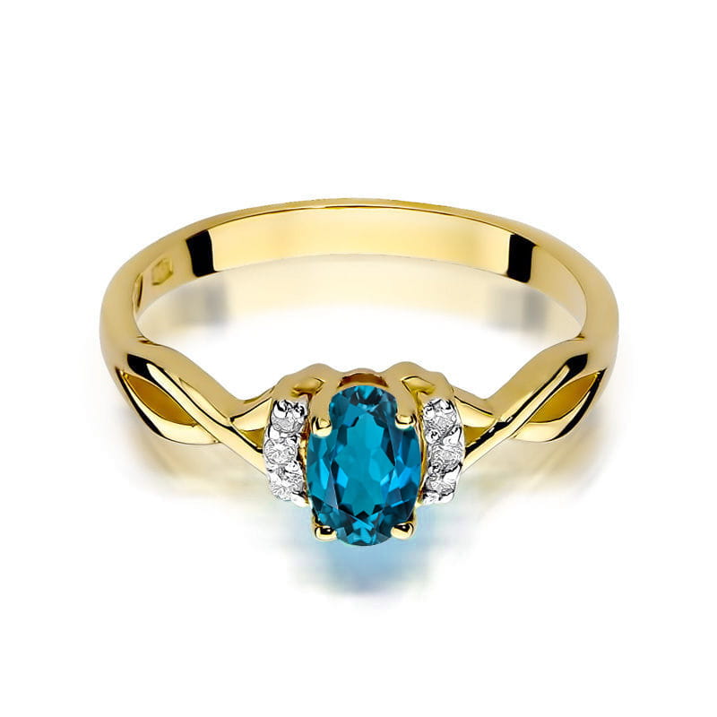 Inel Aur 9K cu Topaz London Blue 0.50 ct si Diamante Naturale 0.05 ct