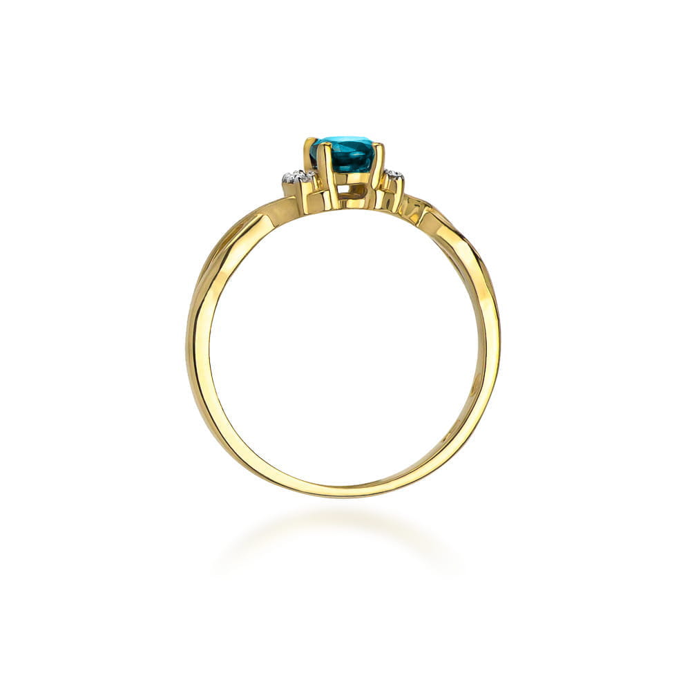 Inel Aur 9K cu Topaz London Blue 0.50 ct si Diamante Naturale 0.05 ct