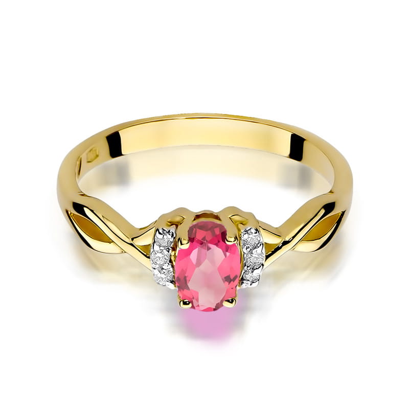 Inel Aur 9K cu Topaz Roz 0.50 ct si Diamante Naturale 0.05 ct