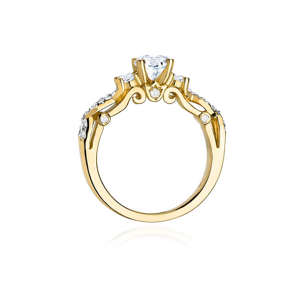 Inel Aur 9K cu Safir Alb 0.50 ct si Diamante Naturale 0.34 ct