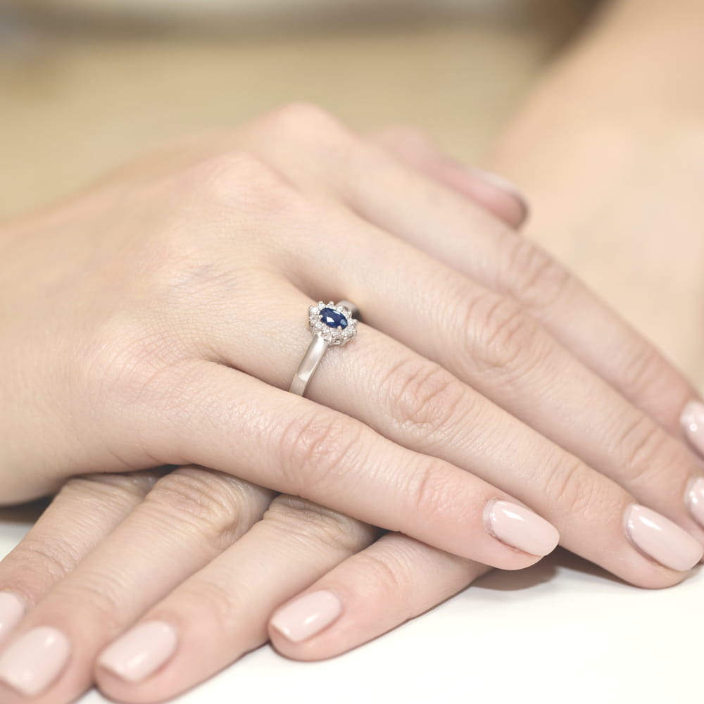 Inel Aur 9K cu Safir 0.30 ct si Diamante Naturale 0.10 ct