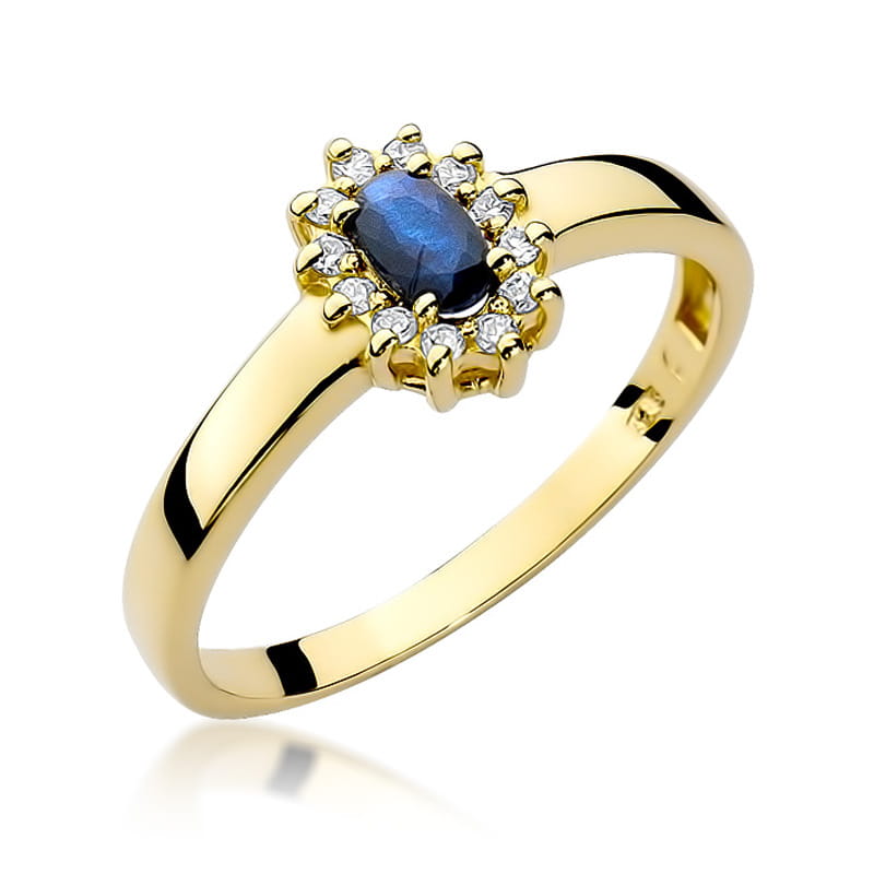 Inel Aur 9K cu Safir 0.30 ct si Diamante Naturale 0.10 ct