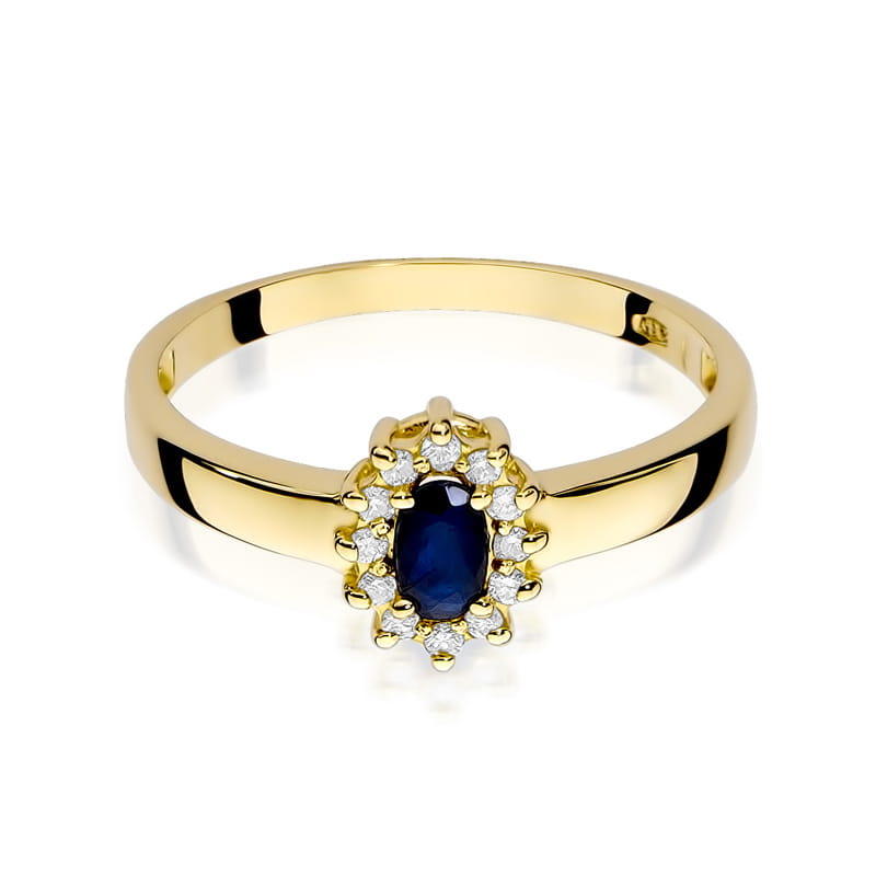 Inel Aur 9K cu Safir 0.30 ct si Diamante Naturale 0.10 ct