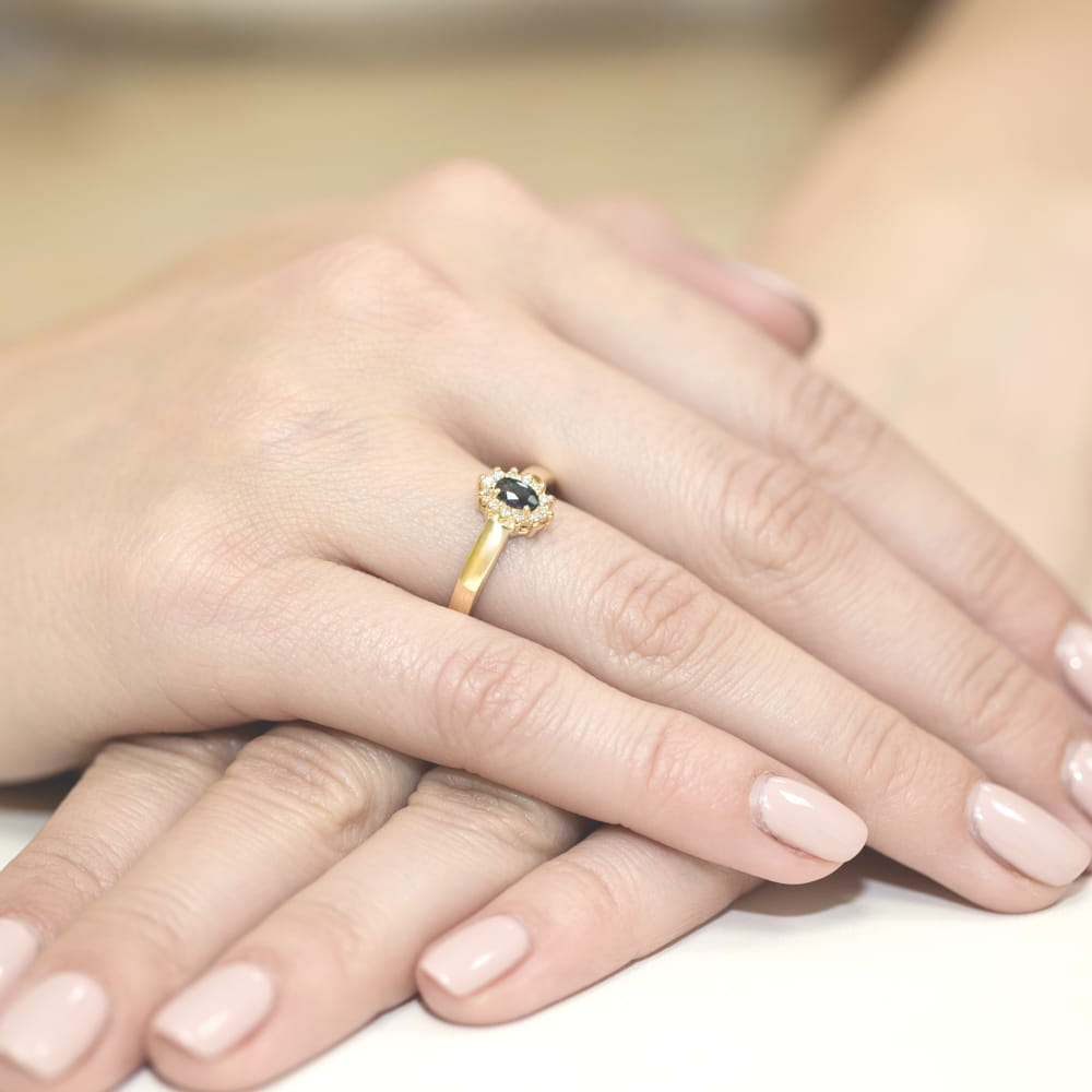 Inel Aur 9K cu Safir 0.30 ct si Diamante Naturale 0.10 ct