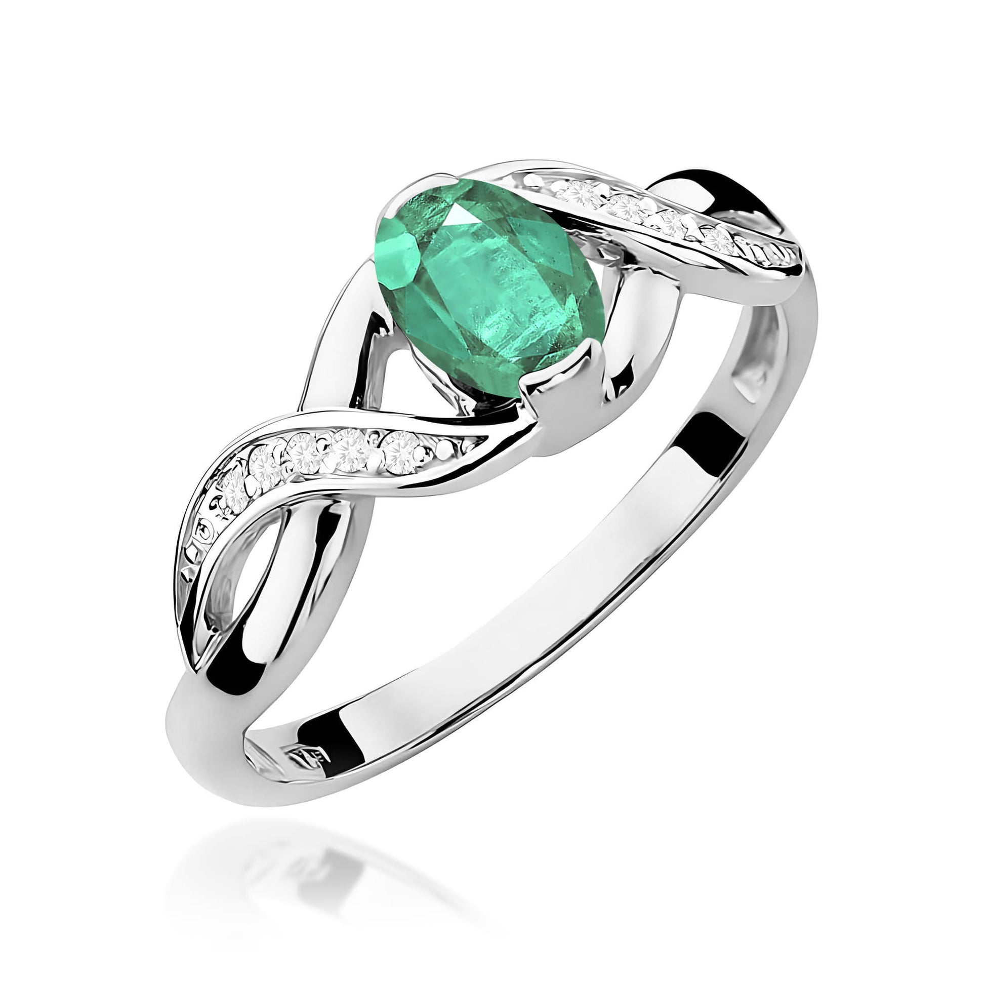 Inel Aur 9K cu Smarald 0.40 ct si Diamante Naturale 0.05 ct