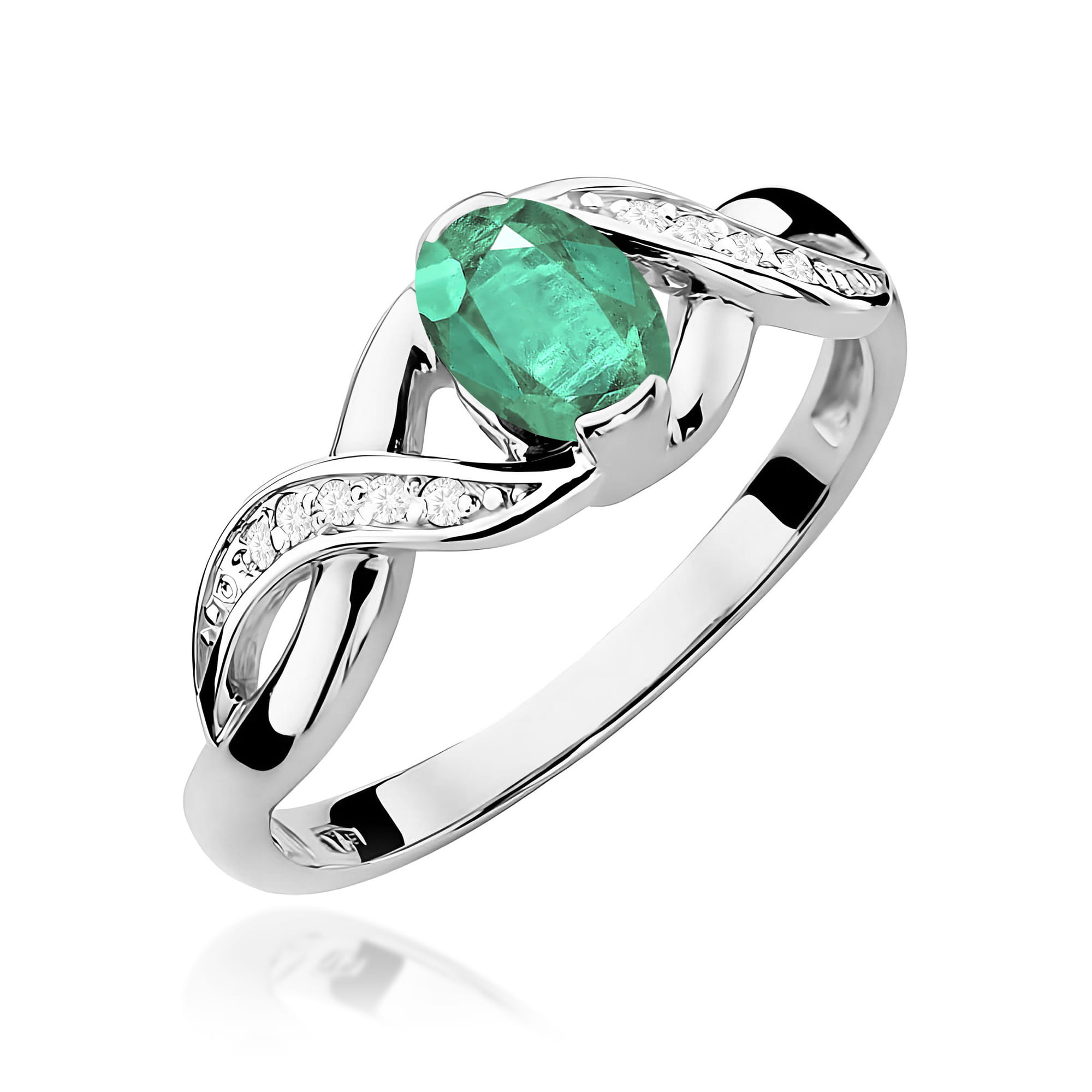 Inel Aur 9K cu Smarald 0.40 ct si Diamante Naturale 0.05 ct