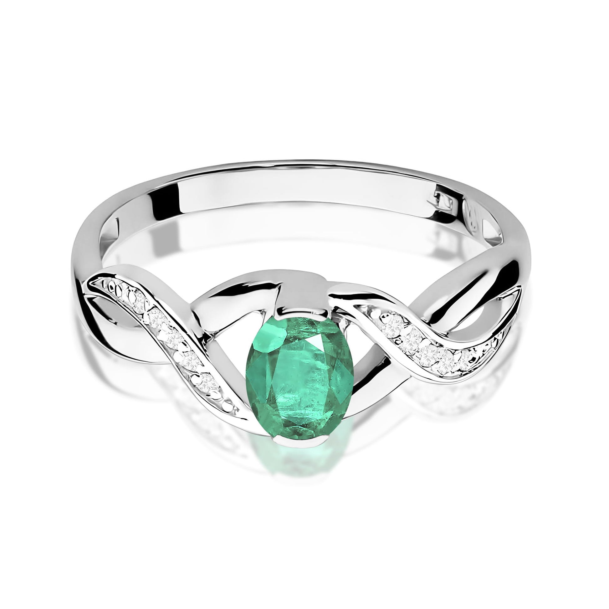 Inel Aur 9K cu Smarald 0.40 ct si Diamante Naturale 0.05 ct
