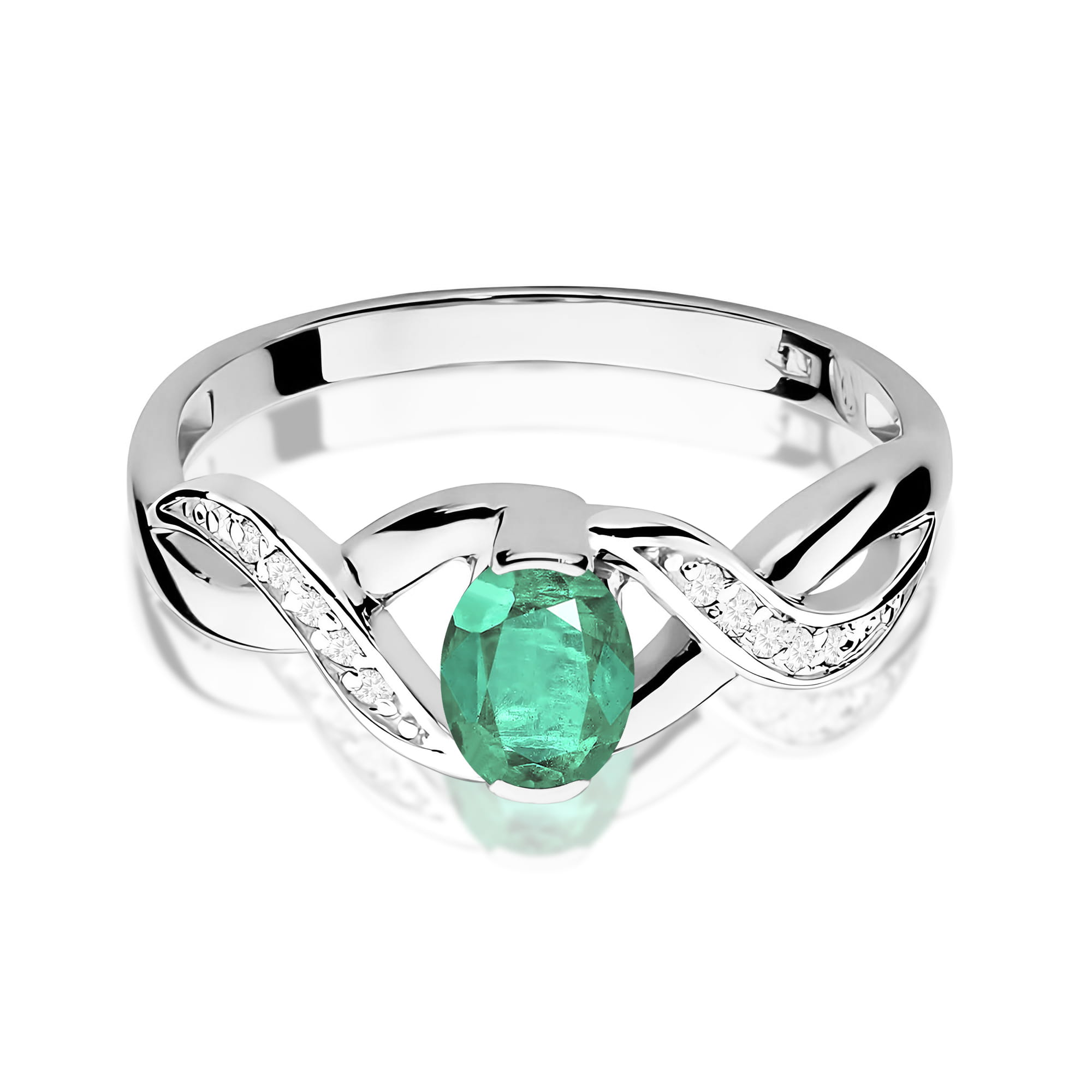 Inel Aur 9K cu Smarald 0.40 ct si Diamante Naturale 0.05 ct