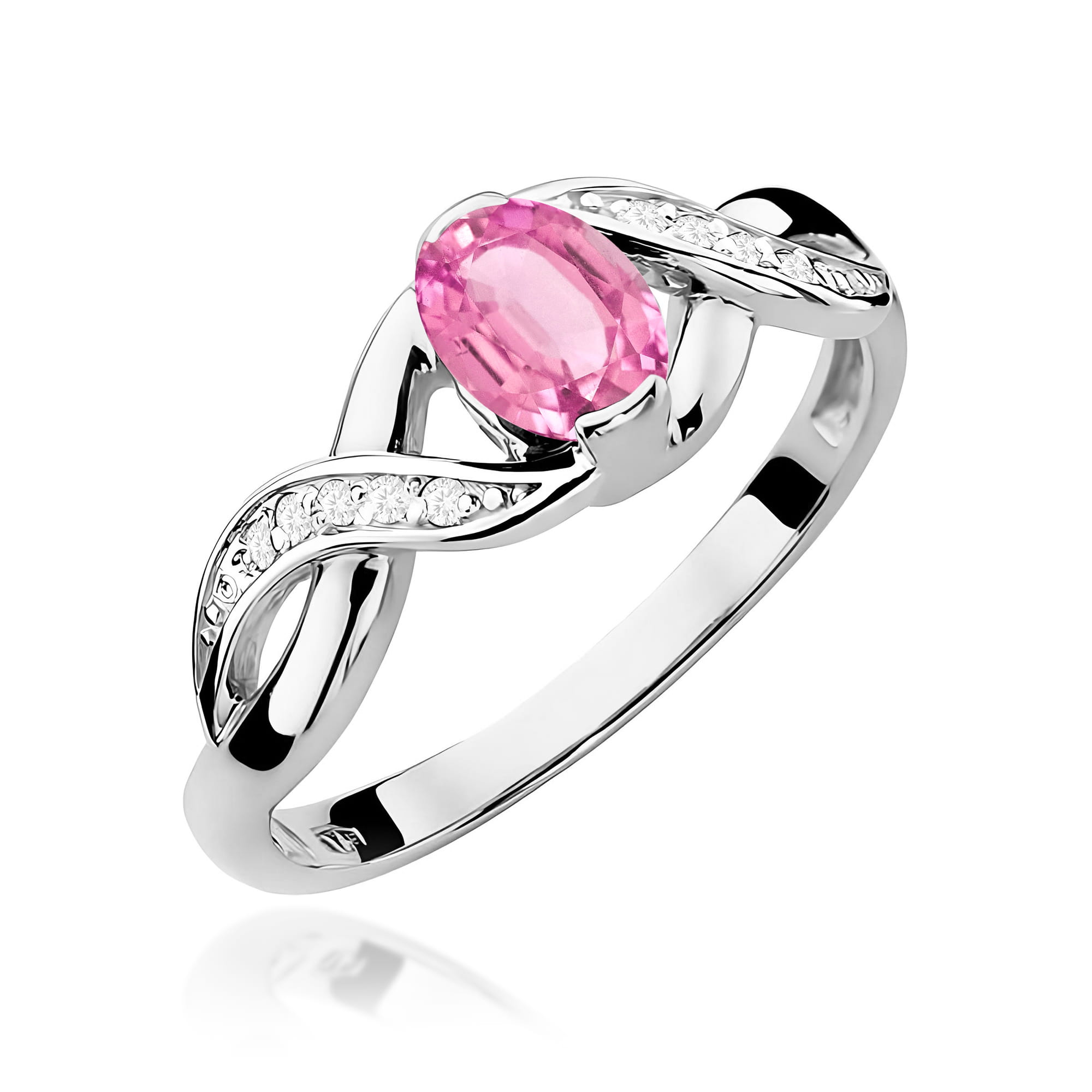 Inel Aur 9K cu Safir Roz 0.45 ct si Diamante Naturale 0.05 ct