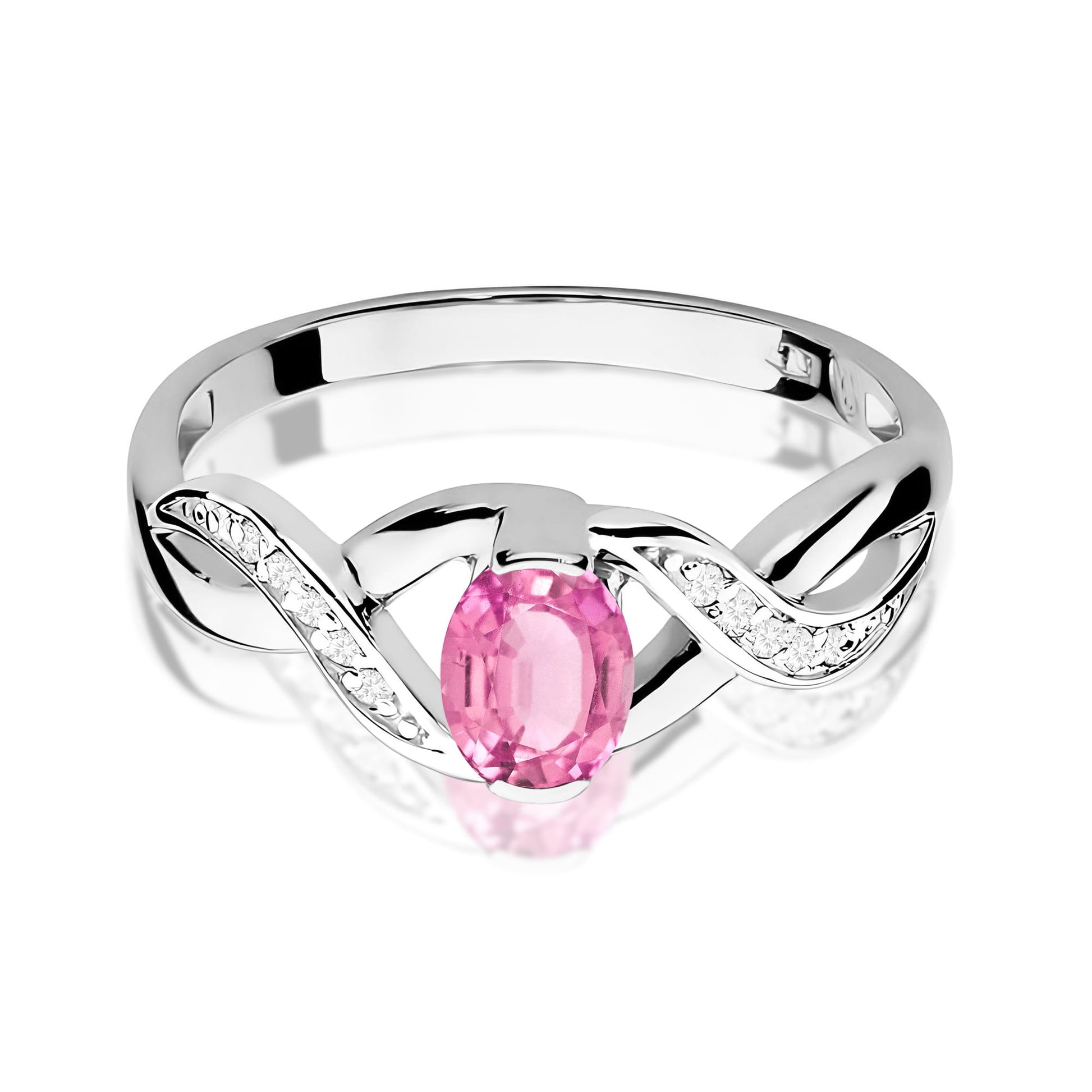 Inel Aur 9K cu Safir Roz 0.45 ct si Diamante Naturale 0.05 ct