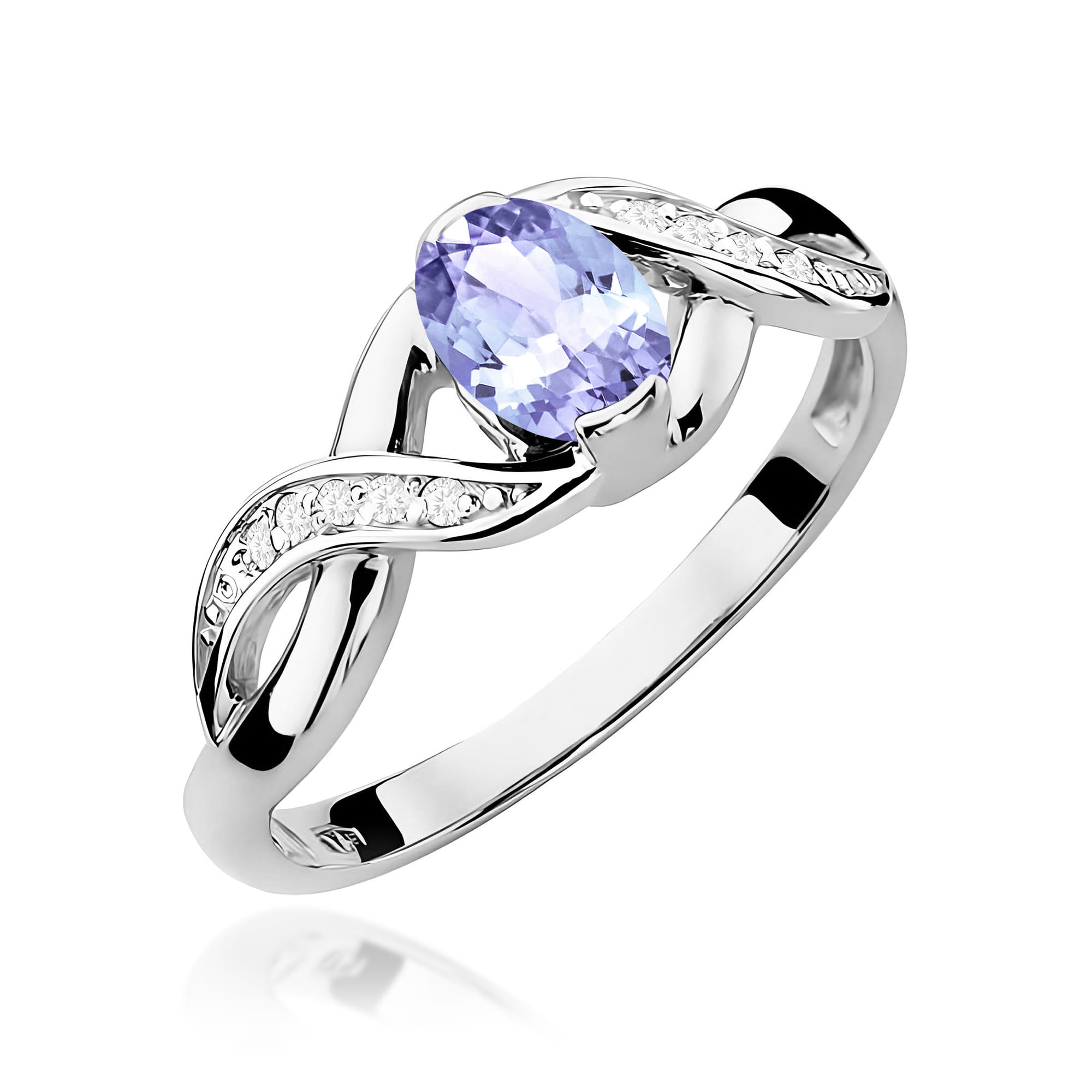 Inel Aur 9K cu Tanzanit 0.40 ct si Diamante Naturale 0.05 ct