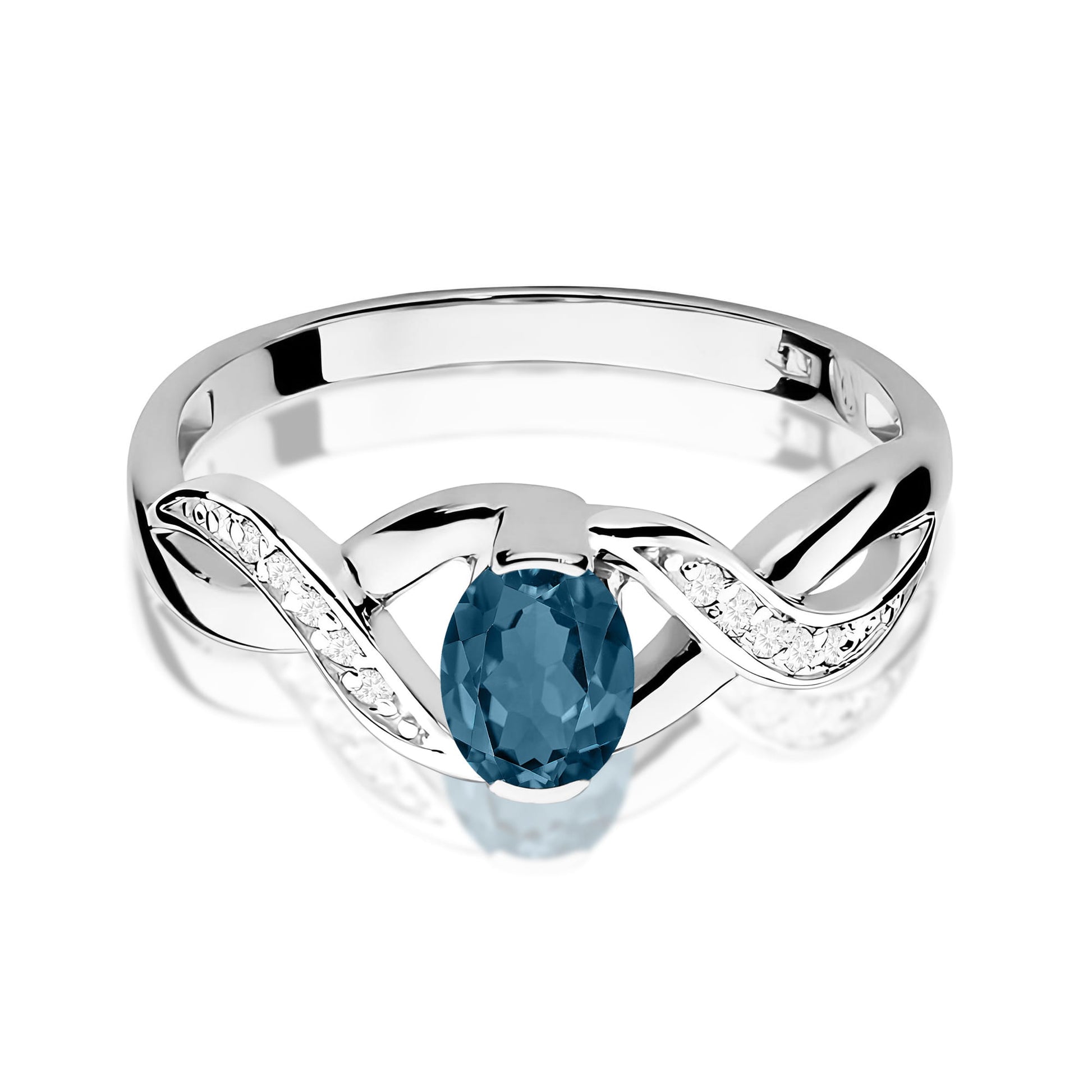 Inel Aur 9K cu Topaz London Blue 0.50 ct si Diamante Naturale 0.05 ct