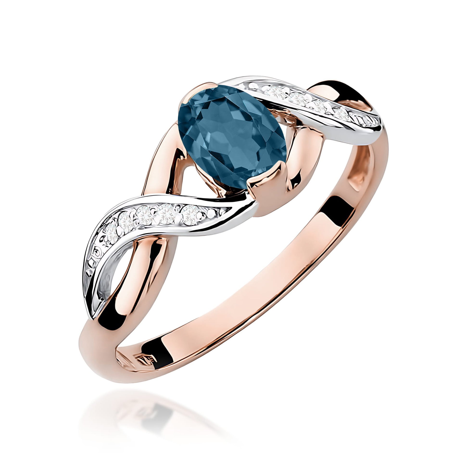 Inel Aur 14K cu Topaz London Blue și Diamante