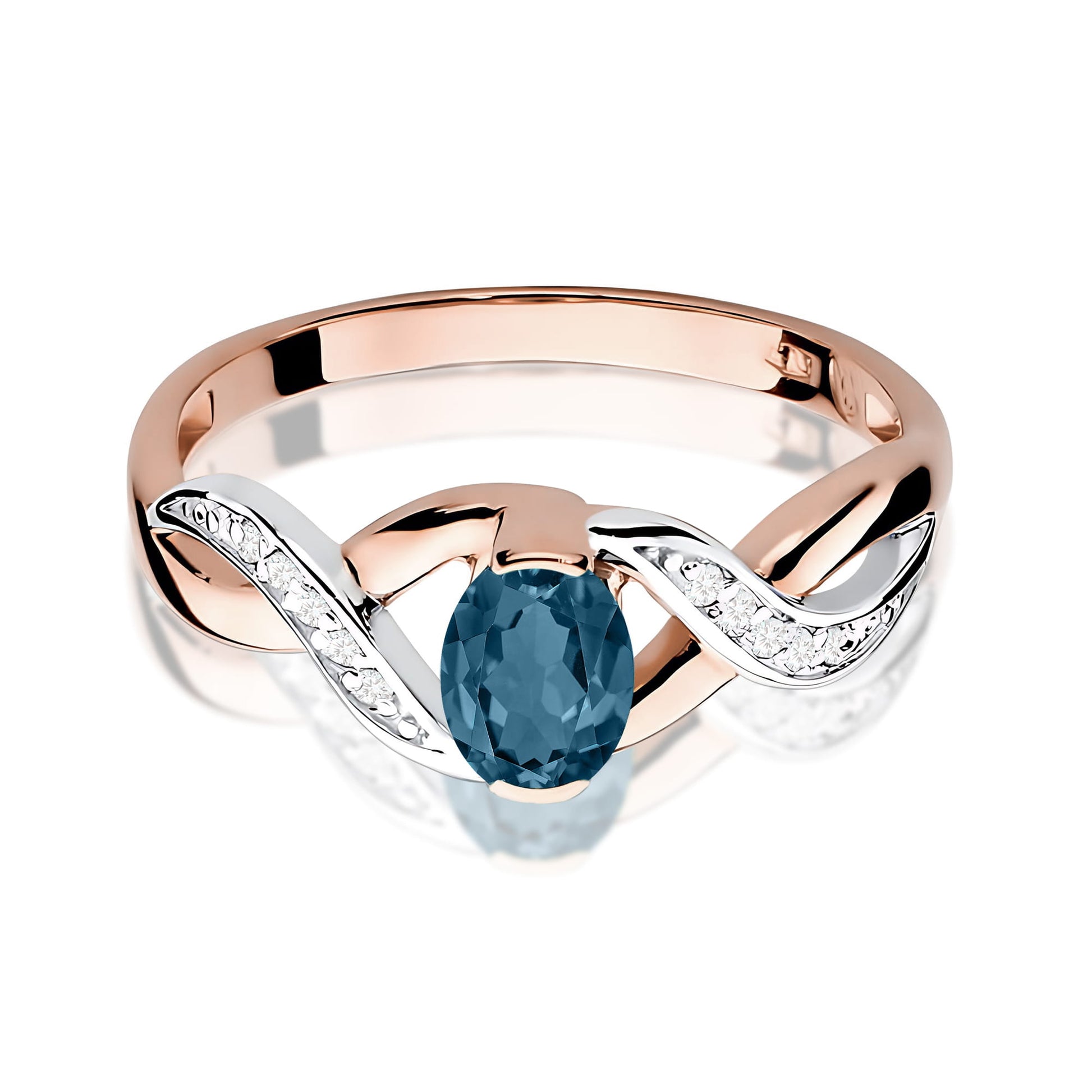 Inel Aur 14K cu Topaz London Blue și Diamante