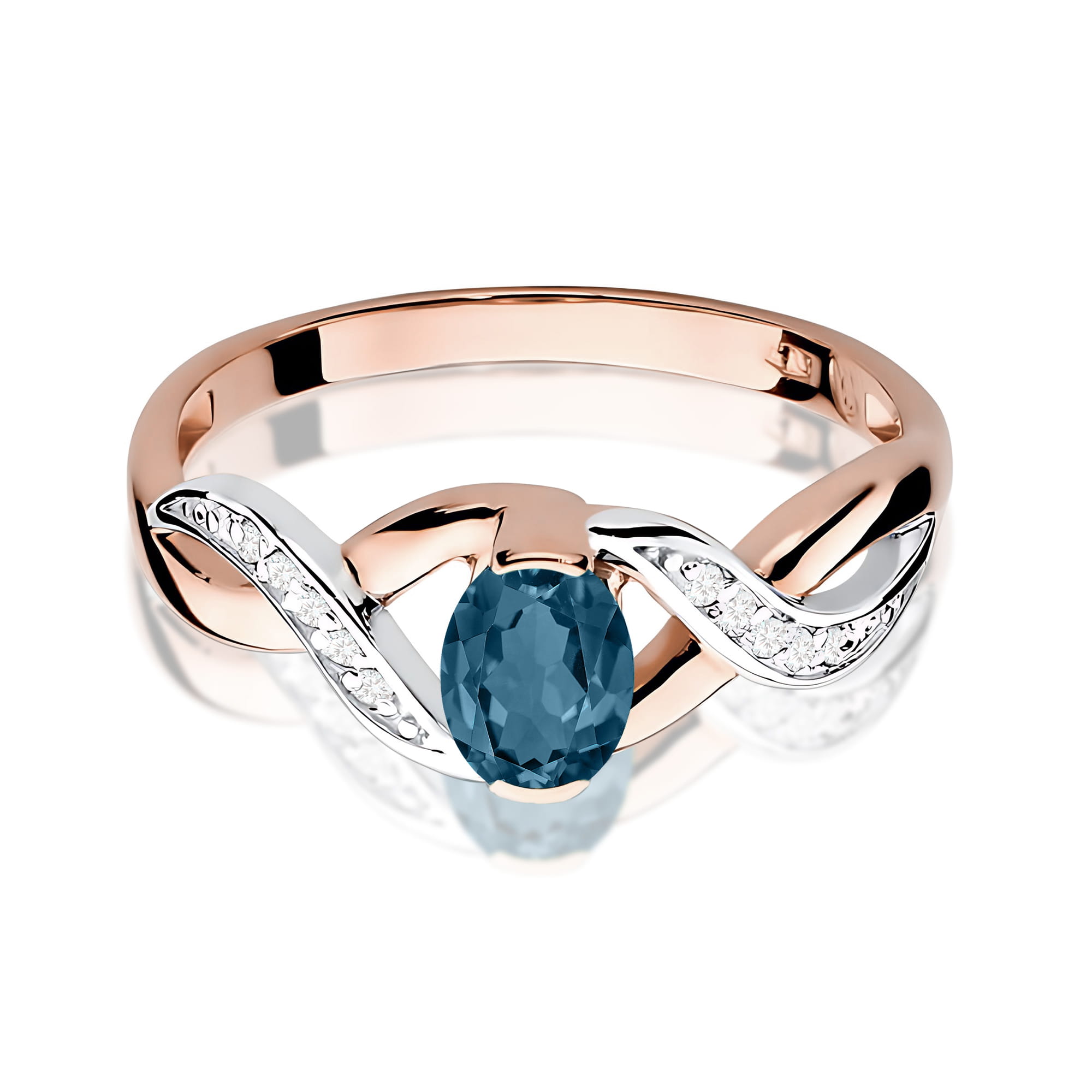 Inel Aur 14K cu Topaz London Blue și Diamante