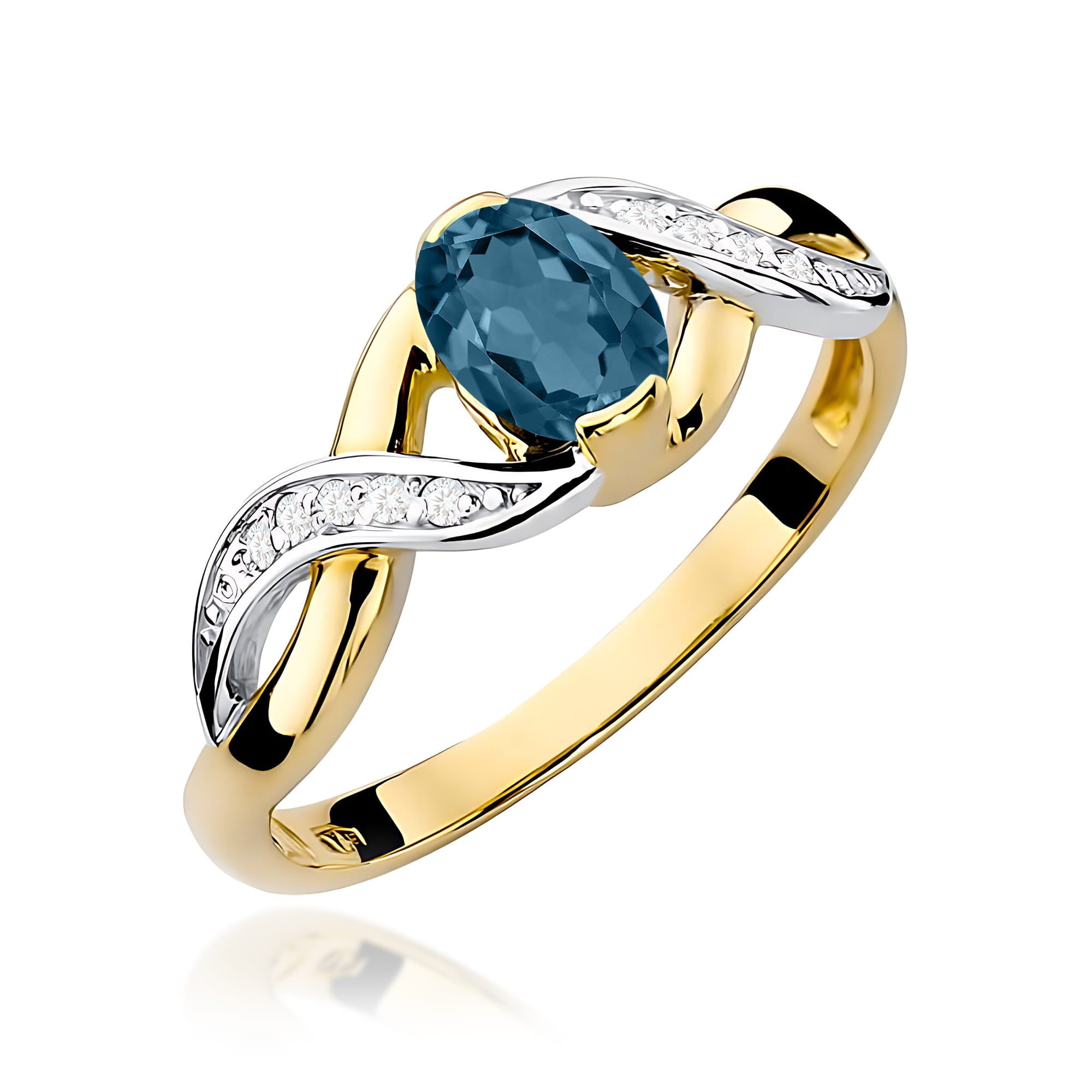 Inel Aur 14K cu Topaz London Blue și Diamante