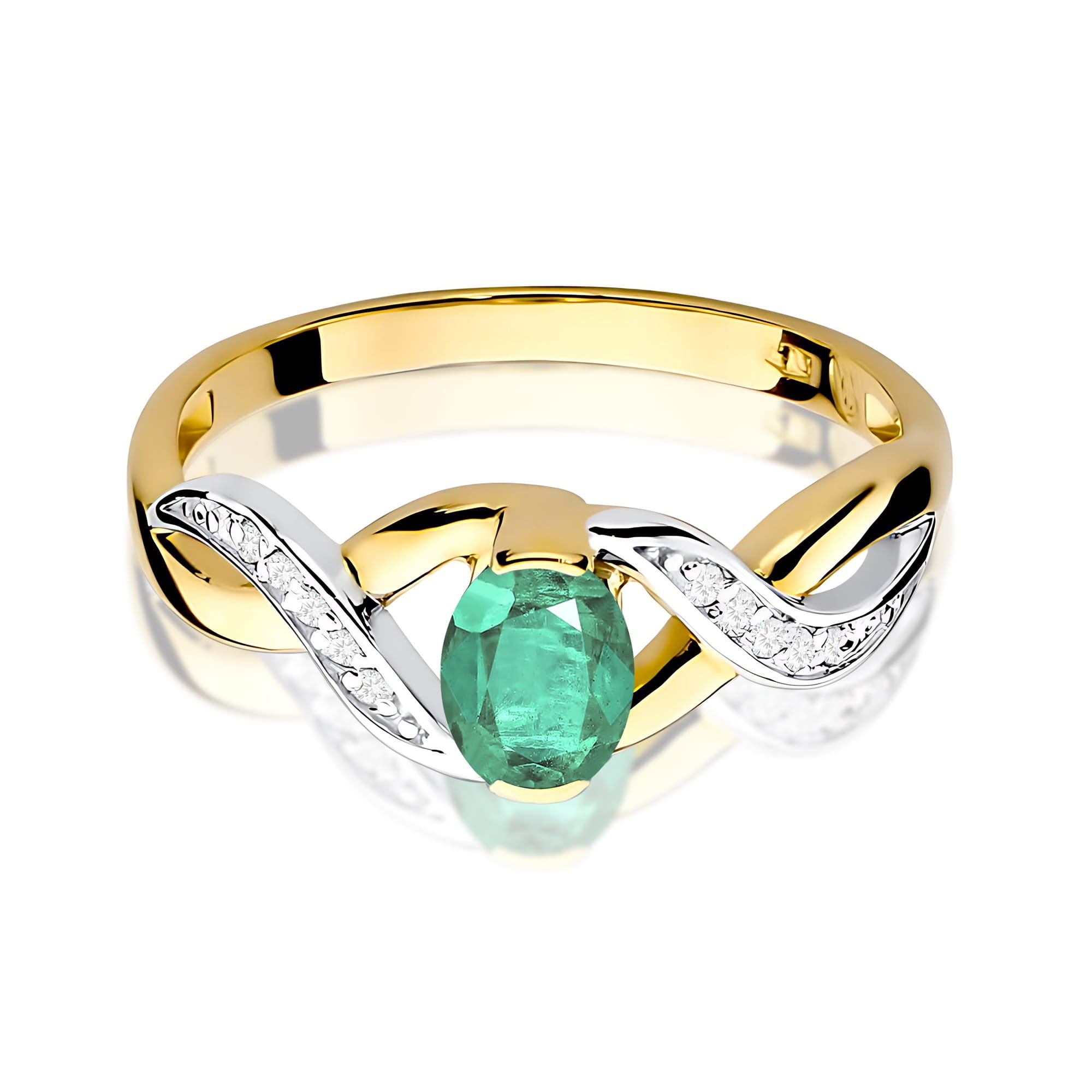 Inel Aur 9K cu Smarald 0.40 ct si Diamante Naturale 0.05 ct